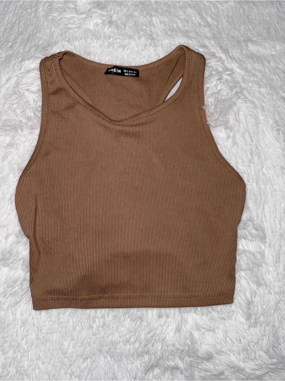SHEIN Tan Ribbed Cropped Tank Top